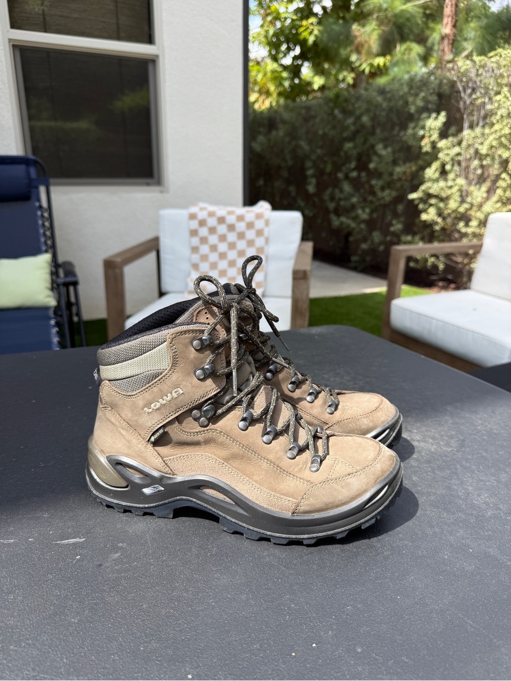 Lowa Tan Suede Hiking Boots with Gray Accents